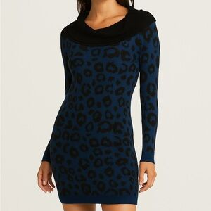 Kensie Blue Leopard Sweater Mini Dress